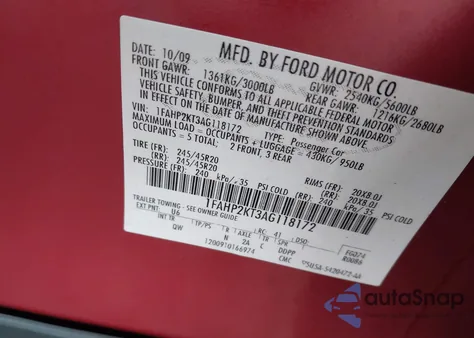2010 Ford Taurus Sho from USA, damaged, VIN 1FAHP2KT3AG118172